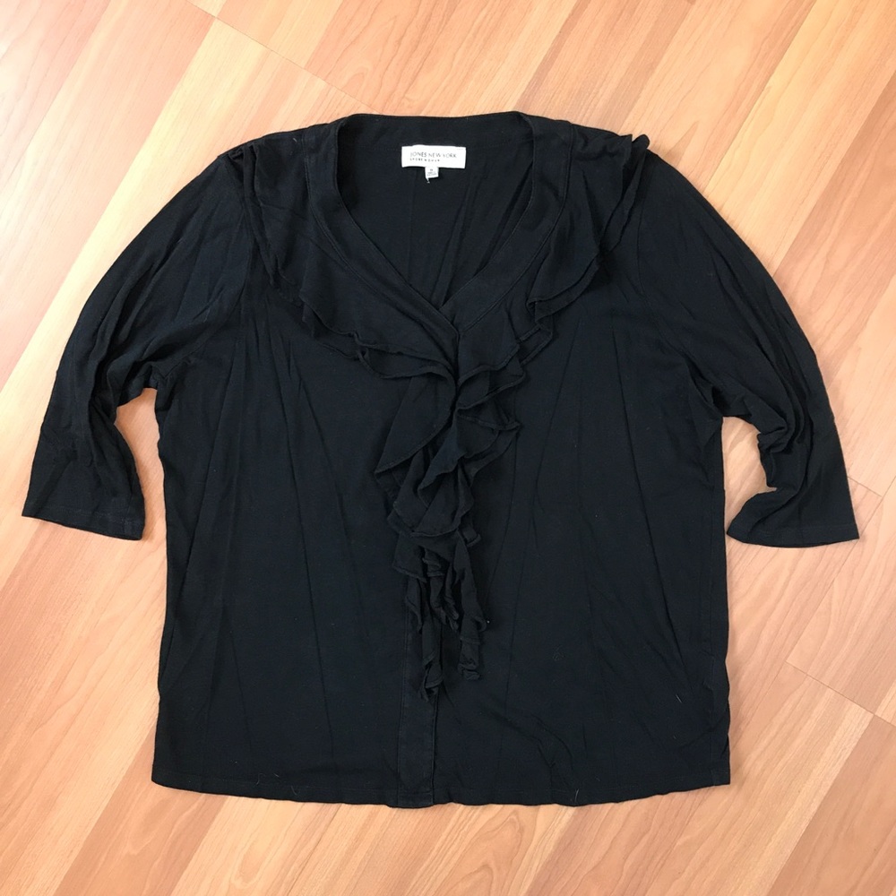 Jones New York sport woman tuxedo ruffle front